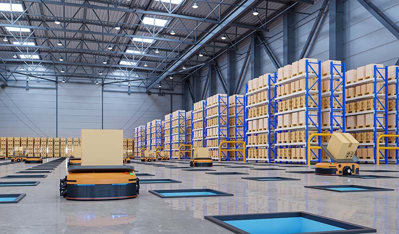 Industrial AGV in warehouse setting