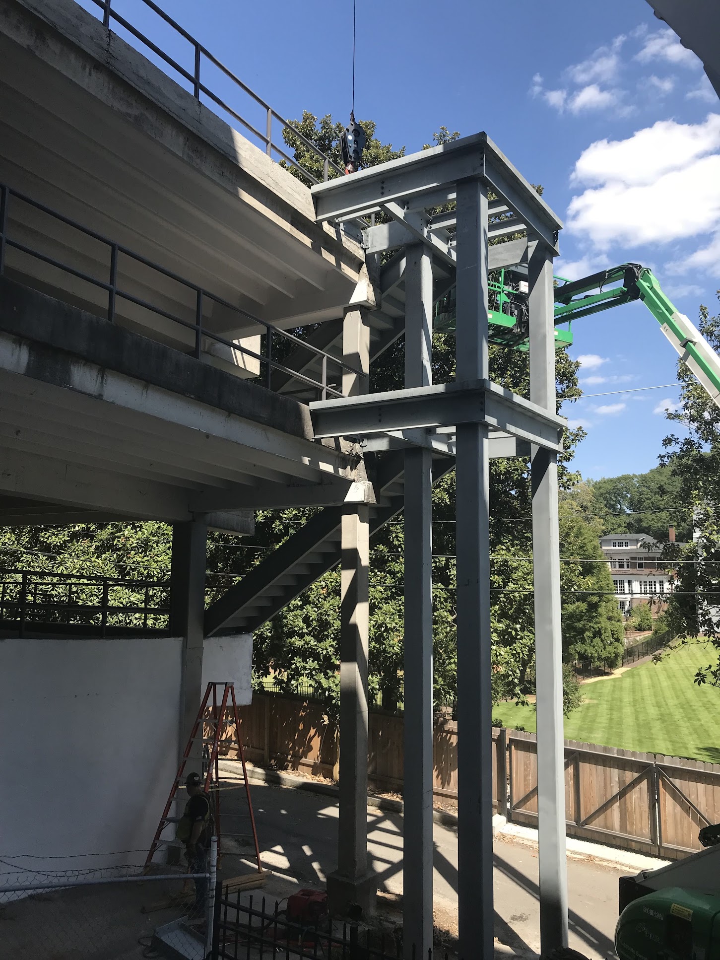 structural steel staircase and parking garage