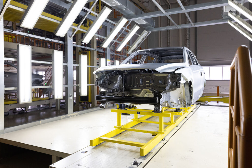 car bodies are on assembly line factory