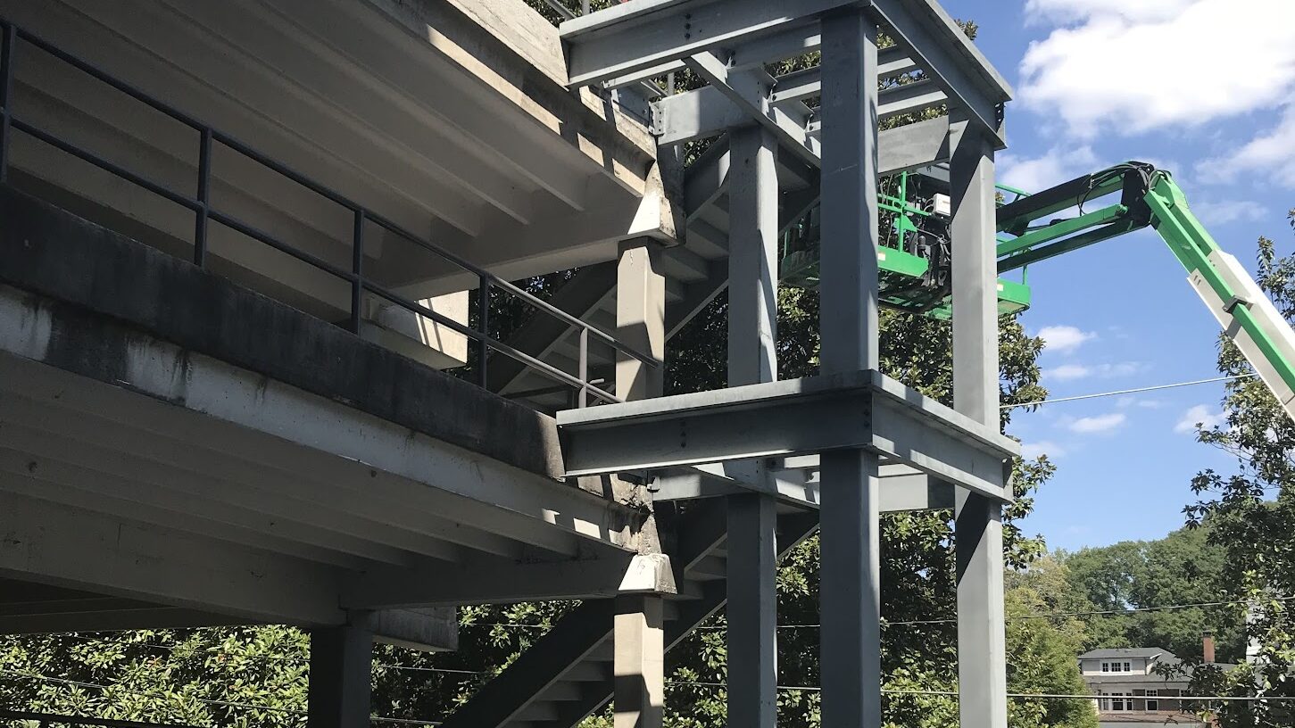 structural steel staircase and parking garage